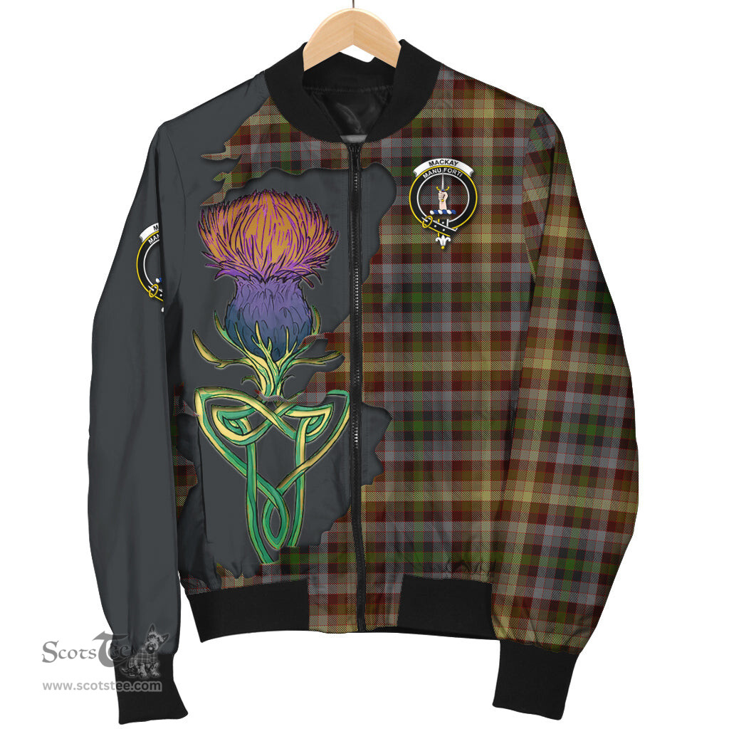 Scottish MacKay of Strathnaver Tartan Family Crest with Thistle and Scotland Map Tartan Plaid Bomber Jacket Scottish Plaid Tartan Plaid - ScotsTee - scotstee.com