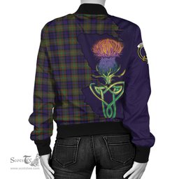 Scottish MacLellan Tartan Family Crest with Thistle and Scotland Map Tartan Plaid Bomber Jacket Scottish Plaid Tartan Plaid - ScotsTee - scotstee.com