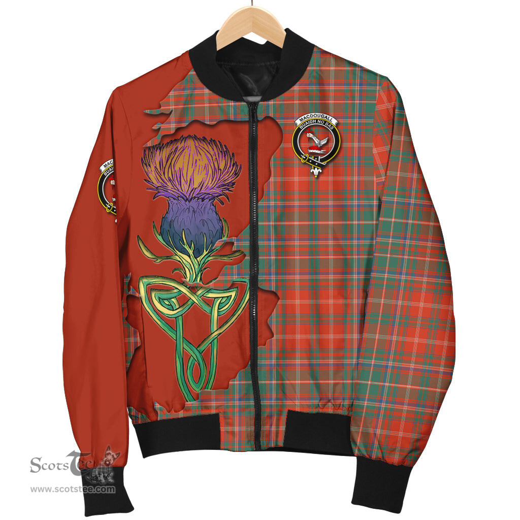 Scottish MacDougall Ancient Tartan Family Crest with Thistle and Scotland Map Tartan Plaid Bomber Jacket Scottish Plaid Tartan Plaid - ScotsTee - scotstee.com