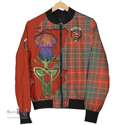 Scottish MacDougall Ancient Tartan Family Crest with Thistle and Scotland Map Tartan Plaid Bomber Jacket Scottish Plaid Tartan Plaid - ScotsTee - scotstee.com