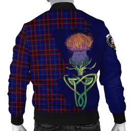 Scottish Home Modern Tartan Family Crest with Thistle and Scotland Map Tartan Plaid Bomber Jacket Scottish Plaid Tartan Plaid - ScotsTee - scotstee.com