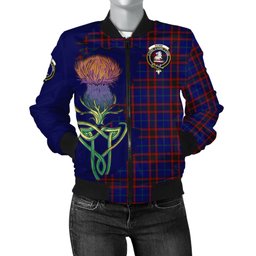 Scottish Home Modern Tartan Family Crest with Thistle and Scotland Map Tartan Plaid Bomber Jacket Scottish Plaid Tartan Plaid - ScotsTee - scotstee.com