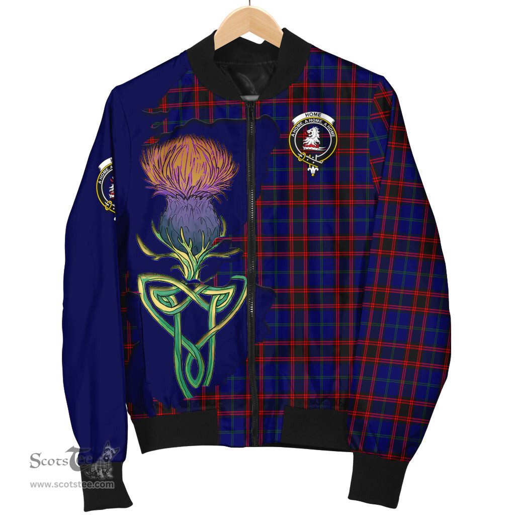 Scottish Home Modern Tartan Family Crest with Thistle and Scotland Map Tartan Plaid Bomber Jacket Scottish Plaid Tartan Plaid - ScotsTee - scotstee.com