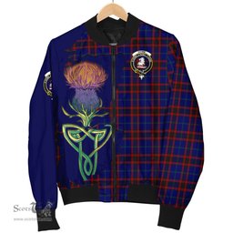 Scottish Home Modern Tartan Family Crest with Thistle and Scotland Map Tartan Plaid Bomber Jacket Scottish Plaid Tartan Plaid - ScotsTee - scotstee.com
