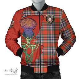 Scottish MacFarlane Ancient Tartan Family Crest with Thistle and Scotland Map Tartan Plaid Bomber Jacket Scottish Plaid Tartan Plaid - ScotsTee - scotstee.com