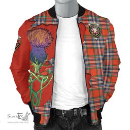 Scottish MacFarlane Ancient Tartan Family Crest with Thistle and Scotland Map Tartan Plaid Bomber Jacket Scottish Plaid Tartan Plaid - ScotsTee - scotstee.com