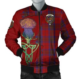 Scottish Leslie Red Tartan Family Crest with Thistle and Scotland Map Tartan Plaid Bomber Jacket Scottish Plaid Tartan Plaid - ScotsTee - scotstee.com