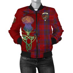 Scottish Leslie Red Tartan Family Crest with Thistle and Scotland Map Tartan Plaid Bomber Jacket Scottish Plaid Tartan Plaid - ScotsTee - scotstee.com
