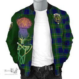Scottish Johnstone Modern Tartan Family Crest with Thistle and Scotland Map Tartan Plaid Bomber Jacket Scottish Plaid Tartan Plaid - ScotsTee - scotstee.com