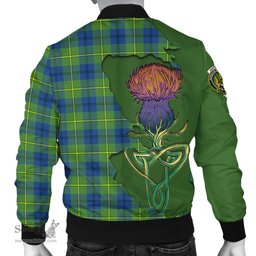 Scottish Johnstone Ancient Tartan Family Crest with Thistle and Scotland Map Tartan Plaid Bomber Jacket Scottish Plaid Tartan Plaid - ScotsTee - scotstee.com