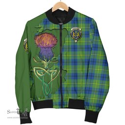 Scottish Johnstone Ancient Tartan Family Crest with Thistle and Scotland Map Tartan Plaid Bomber Jacket Scottish Plaid Tartan Plaid - ScotsTee - scotstee.com