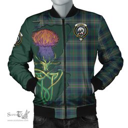 Scottish Kennedy Modern Tartan Family Crest with Thistle and Scotland Map Tartan Plaid Bomber Jacket Scottish Plaid Tartan Plaid - ScotsTee - scotstee.com