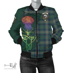 Scottish Kennedy Modern Tartan Family Crest with Thistle and Scotland Map Tartan Plaid Bomber Jacket Scottish Plaid Tartan Plaid - ScotsTee - scotstee.com