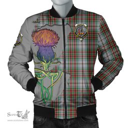 Scottish MacBain Dress Tartan Family Crest with Thistle and Scotland Map Tartan Plaid Bomber Jacket Scottish Plaid Tartan Plaid - ScotsTee - scotstee.com