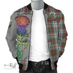 Scottish MacBain Dress Tartan Family Crest with Thistle and Scotland Map Tartan Plaid Bomber Jacket Scottish Plaid Tartan Plaid - ScotsTee - scotstee.com
