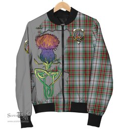 Scottish MacBain Dress Tartan Family Crest with Thistle and Scotland Map Tartan Plaid Bomber Jacket Scottish Plaid Tartan Plaid - ScotsTee - scotstee.com
