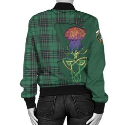 Scottish MacLean Hunting Ancient Tartan Family Crest with Thistle and Scotland Map Tartan Plaid Bomber Jacket Scottish Plaid Tartan Plaid - ScotsTee - scotstee.com