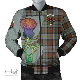 Scottish MacLeod of Harris Weathered Tartan Family Crest with Thistle and Scotland Map Tartan Plaid Bomber Jacket Scottish Plaid Tartan Plaid - ScotsTee - scotstee.com