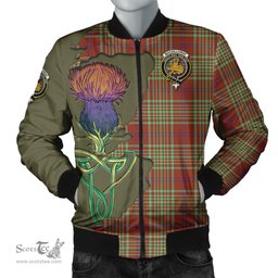 Scottish MacGillivray Hunting Ancient Tartan Family Crest with Thistle and Scotland Map Tartan Plaid Bomber Jacket Scottish Plaid Tartan Plaid - ScotsTee - scotstee.com