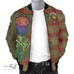 Scottish MacGillivray Hunting Ancient Tartan Family Crest with Thistle and Scotland Map Tartan Plaid Bomber Jacket Scottish Plaid Tartan Plaid - ScotsTee - scotstee.com
