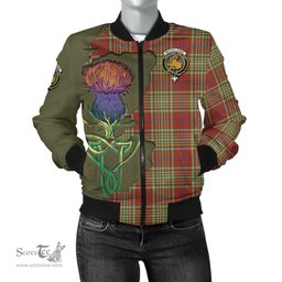 Scottish MacGillivray Hunting Ancient Tartan Family Crest with Thistle and Scotland Map Tartan Plaid Bomber Jacket Scottish Plaid Tartan Plaid - ScotsTee - scotstee.com