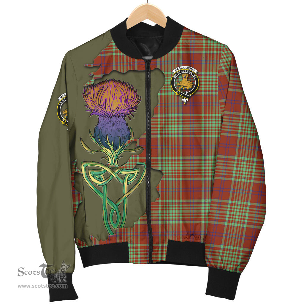 Scottish MacGillivray Hunting Ancient Tartan Family Crest with Thistle and Scotland Map Tartan Plaid Bomber Jacket Scottish Plaid Tartan Plaid - ScotsTee - scotstee.com