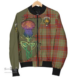 Scottish MacGillivray Hunting Ancient Tartan Family Crest with Thistle and Scotland Map Tartan Plaid Bomber Jacket Scottish Plaid Tartan Plaid - ScotsTee - scotstee.com