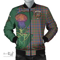 Scottish MacIntyre Ancient Tartan Family Crest with Thistle and Scotland Map Tartan Plaid Bomber Jacket Scottish Plaid Tartan Plaid - ScotsTee - scotstee.com
