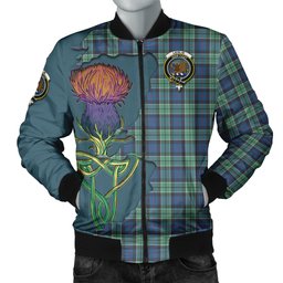 Scottish Leslie Hunting Ancient Tartan Family Crest with Thistle and Scotland Map Tartan Plaid Bomber Jacket Scottish Plaid Tartan Plaid - ScotsTee - scotstee.com