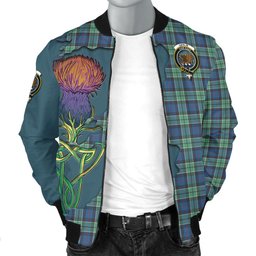 Scottish Leslie Hunting Ancient Tartan Family Crest with Thistle and Scotland Map Tartan Plaid Bomber Jacket Scottish Plaid Tartan Plaid - ScotsTee - scotstee.com