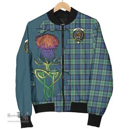 Scottish Leslie Hunting Ancient Tartan Family Crest with Thistle and Scotland Map Tartan Plaid Bomber Jacket Scottish Plaid Tartan Plaid - ScotsTee - scotstee.com