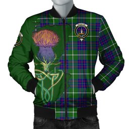 Scottish MacIntyre Hunting Modern Tartan Family Crest with Thistle and Scotland Map Tartan Plaid Bomber Jacket Scottish Plaid Tartan Plaid - ScotsTee - scotstee.com