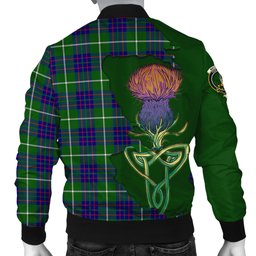 Scottish MacIntyre Hunting Modern Tartan Family Crest with Thistle and Scotland Map Tartan Plaid Bomber Jacket Scottish Plaid Tartan Plaid - ScotsTee - scotstee.com
