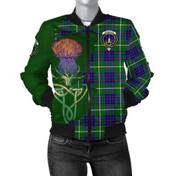 Scottish MacIntyre Hunting Modern Tartan Family Crest with Thistle and Scotland Map Tartan Plaid Bomber Jacket Scottish Plaid Tartan Plaid - ScotsTee - scotstee.com