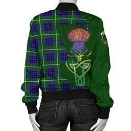 Scottish MacIntyre Hunting Modern Tartan Family Crest with Thistle and Scotland Map Tartan Plaid Bomber Jacket Scottish Plaid Tartan Plaid - ScotsTee - scotstee.com
