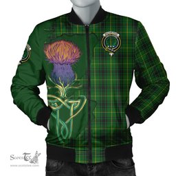 Scottish MacArthur Tartan Family Crest with Thistle and Scotland Map Tartan Plaid Bomber Jacket Scottish Plaid Tartan Plaid - ScotsTee - scotstee.com
