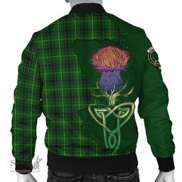Scottish MacArthur Tartan Family Crest with Thistle and Scotland Map Tartan Plaid Bomber Jacket Scottish Plaid Tartan Plaid - ScotsTee - scotstee.com