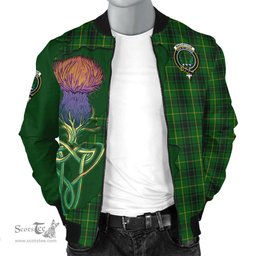 Scottish MacArthur Tartan Family Crest with Thistle and Scotland Map Tartan Plaid Bomber Jacket Scottish Plaid Tartan Plaid - ScotsTee - scotstee.com