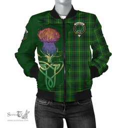 Scottish MacArthur Tartan Family Crest with Thistle and Scotland Map Tartan Plaid Bomber Jacket Scottish Plaid Tartan Plaid - ScotsTee - scotstee.com