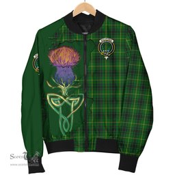 Scottish MacArthur Tartan Family Crest with Thistle and Scotland Map Tartan Plaid Bomber Jacket Scottish Plaid Tartan Plaid - ScotsTee - scotstee.com