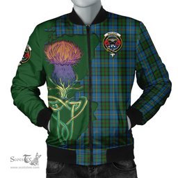 Scottish MacLeod Green Tartan Family Crest with Thistle and Scotland Map Tartan Plaid Bomber Jacket Scottish Plaid Tartan Plaid - ScotsTee - scotstee.com