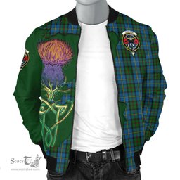 Scottish MacLeod Green Tartan Family Crest with Thistle and Scotland Map Tartan Plaid Bomber Jacket Scottish Plaid Tartan Plaid - ScotsTee - scotstee.com