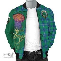 Scottish Irvine Ancient Tartan Family Crest with Thistle and Scotland Map Tartan Plaid Bomber Jacket Scottish Plaid Tartan Plaid - ScotsTee - scotstee.com