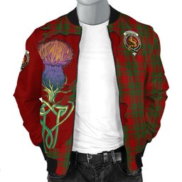 Scottish MacKintosh Red Tartan Family Crest with Thistle and Scotland Map Tartan Plaid Bomber Jacket Scottish Plaid Tartan Plaid - ScotsTee - scotstee.com