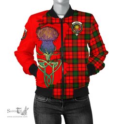 Scottish Kerr Modern Tartan Family Crest with Thistle and Scotland Map Tartan Plaid Bomber Jacket Scottish Plaid Tartan Plaid - ScotsTee - scotstee.com