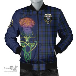 Scottish Hope (Vere - Weir) Tartan Family Crest with Thistle and Scotland Map Tartan Plaid Bomber Jacket Scottish Plaid Tartan Plaid - ScotsTee - scotstee.com