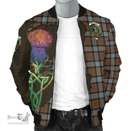 Scottish MacLaren Weathered Tartan Family Crest with Thistle and Scotland Map Tartan Plaid Bomber Jacket Scottish Plaid Tartan Plaid - ScotsTee - scotstee.com