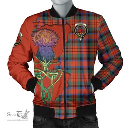 Scottish MacDuff Ancient Tartan Family Crest with Thistle and Scotland Map Tartan Plaid Bomber Jacket Scottish Plaid Tartan Plaid - ScotsTee - scotstee.com