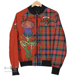 Scottish MacDuff Ancient Tartan Family Crest with Thistle and Scotland Map Tartan Plaid Bomber Jacket Scottish Plaid Tartan Plaid - ScotsTee - scotstee.com