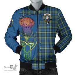 Scottish Lamont Ancient Tartan Family Crest with Thistle and Scotland Map Tartan Plaid Bomber Jacket Scottish Plaid Tartan Plaid - ScotsTee - scotstee.com